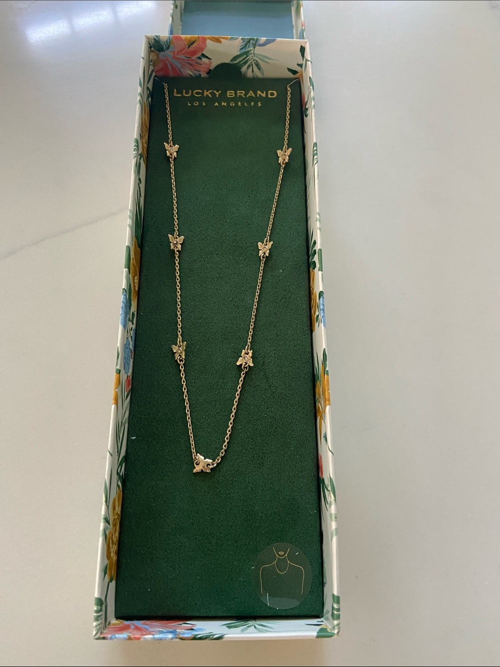 Lucky Brand Gold Butterfly Station Necklace - Delicate Gold Tone